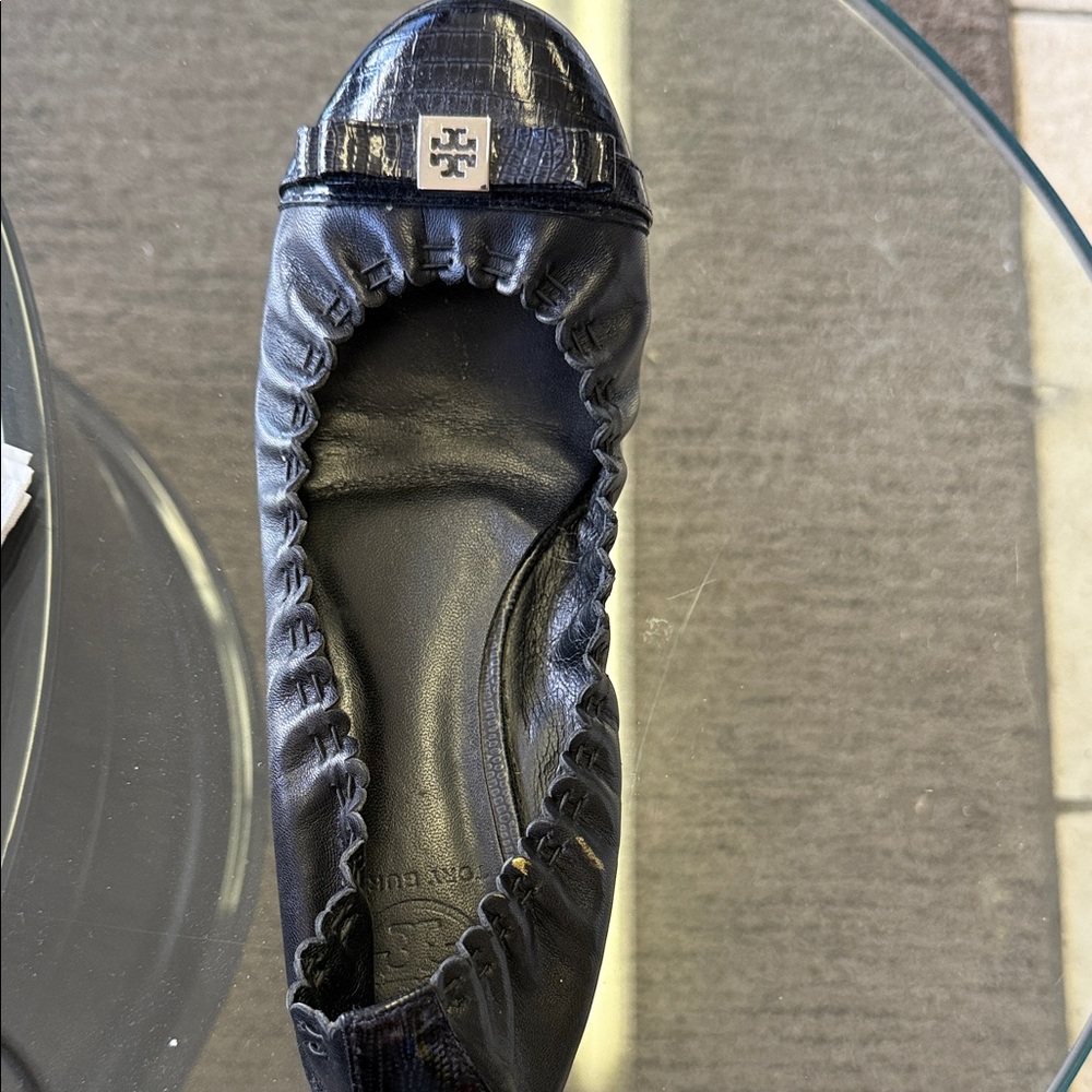 Tory Burch Black Leather Loafers with Logo